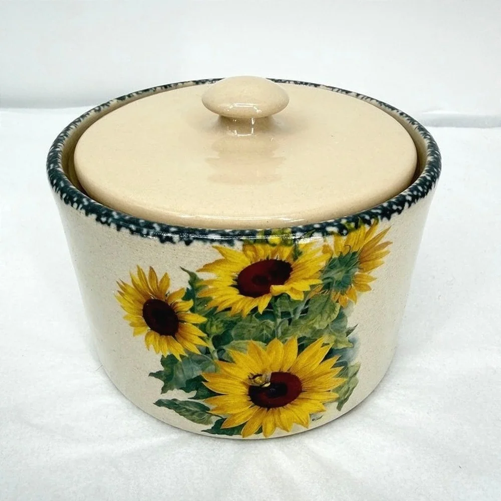 Home & Garden Sunflower Stoneware Crock Lid Vintage Kitchen Decor USA Made